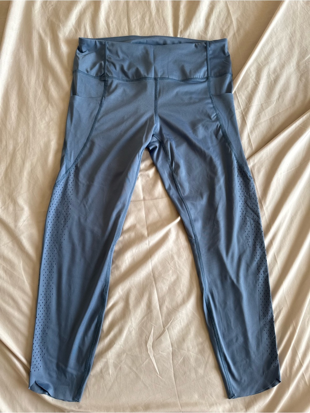 High-Waist Perforated Leggings in Slate Blue
